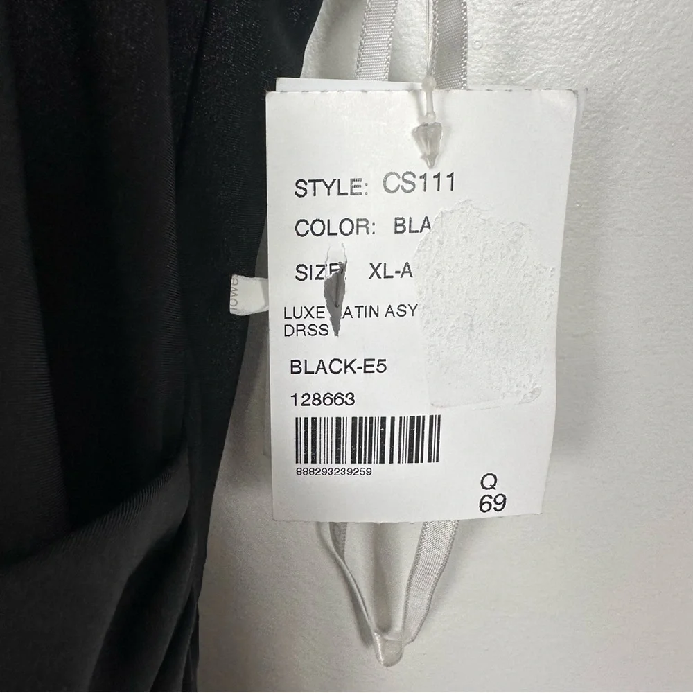 CYNTHIA & SAHAR GABRIELLA CS111 LUXE STRETCH SATIN Gown Black Pleated Ruffle - Picture 7 of 8